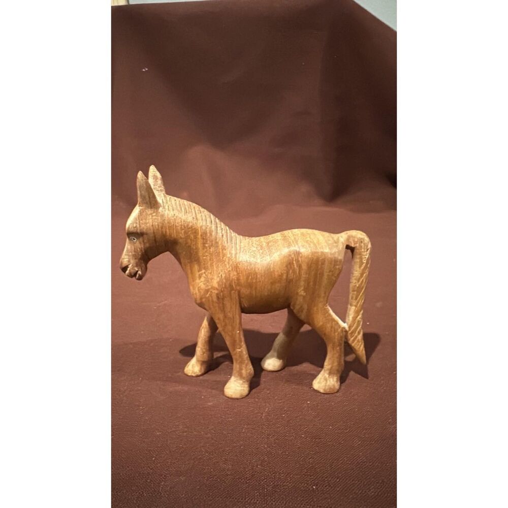 Wooden Donkey Figure Rustic Folk Art Nativity Animal Sculpture